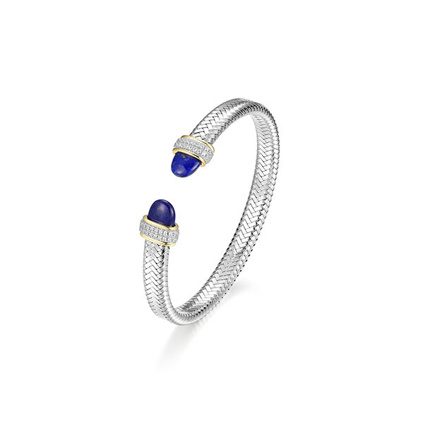 BR1Q1GB-2T Sterling Silver "New Mesh" Genuine Lapis Lazuli with CZ Mesh Cuff Bangle