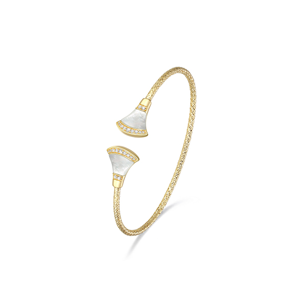 BS1Q1CD9-Y Sterling Silver "Fanflare" Mother of Pearl with Cubic Zirconia Cuff Bangle