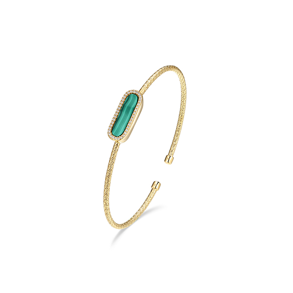 BS1Q1DP-Y Sterling Silver "Paperclip" Malachite with Diamondlite Mesh Cuff Bangle