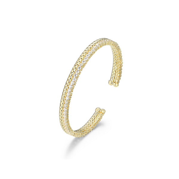 BS1Q1GM-Y Sterling Silver "Gleam" CZ & Mesh 2-Row Cuff Bangle