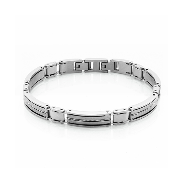 CJ Steelx High Polish Bracelet with Textured Accent - Silver