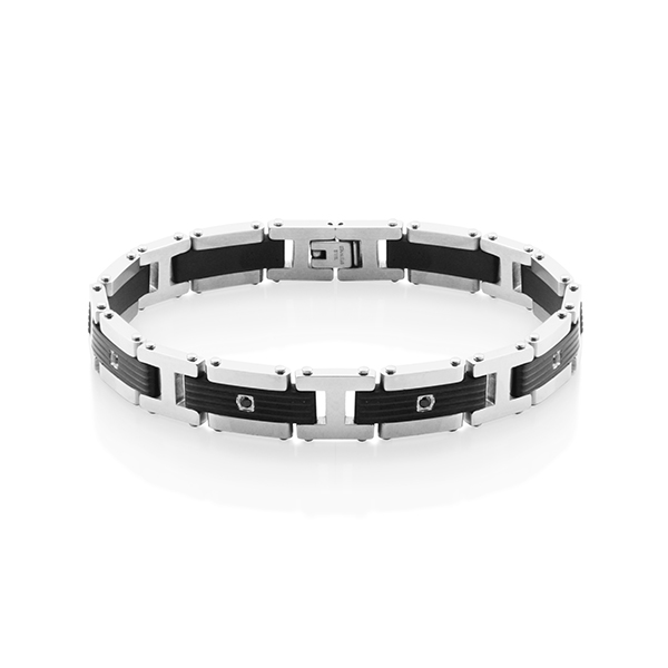 CJ Steelx Textured Bracelet with Cubic Zirconia - Silver and Black