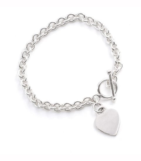 Sterling Silver Toggle Bracelet with Heart Charm