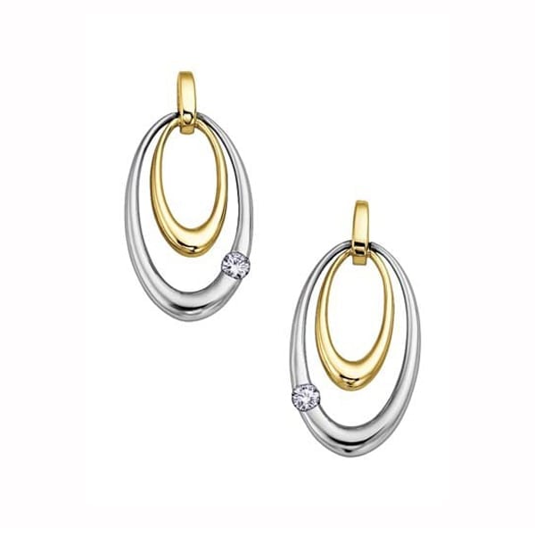 10K Two-Tone Gold Double Oval Stud Earrings with Diamond (0.08 CT. T.W.)