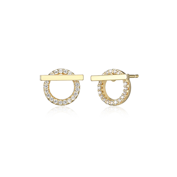 Diamondlite Cubic Zirconia 2-in-1 Bar and Circle Stud Earrings - Gold