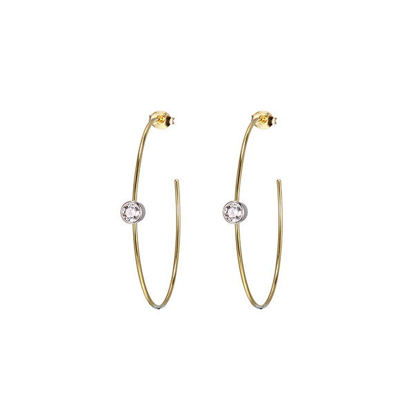 Diamondlite Cubic Zirconia 45mm Bezel Set Open Hoop Earring - Silver and Gold