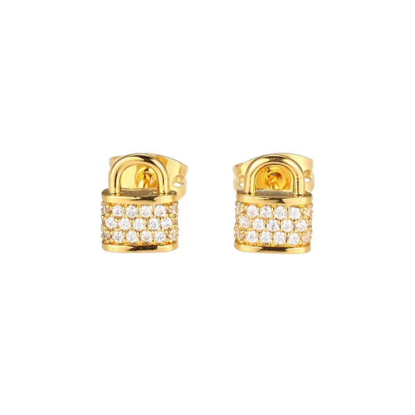 Diamondlite Cubic Zirconia Lock Stud Earrings - Gold