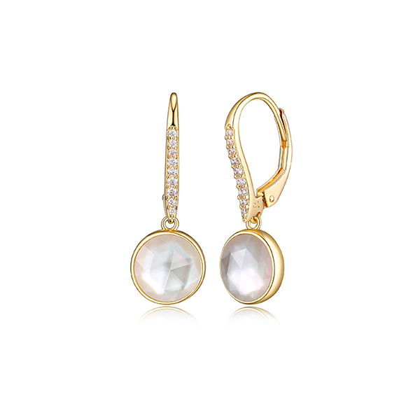 Fleur de Vie Collection Diamondlite Cubic Zirconia, Crystal and Mother of Pearl 8mm Round Doublet Earrings - Gold