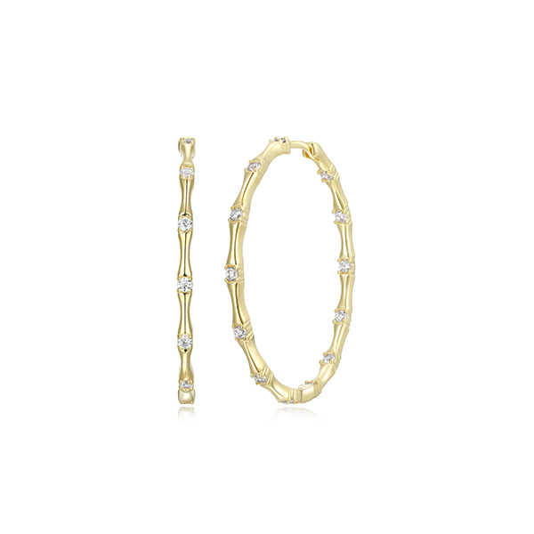 Diamondlite Cubic Zirconia Bamboo Hoop Earrings - Gold