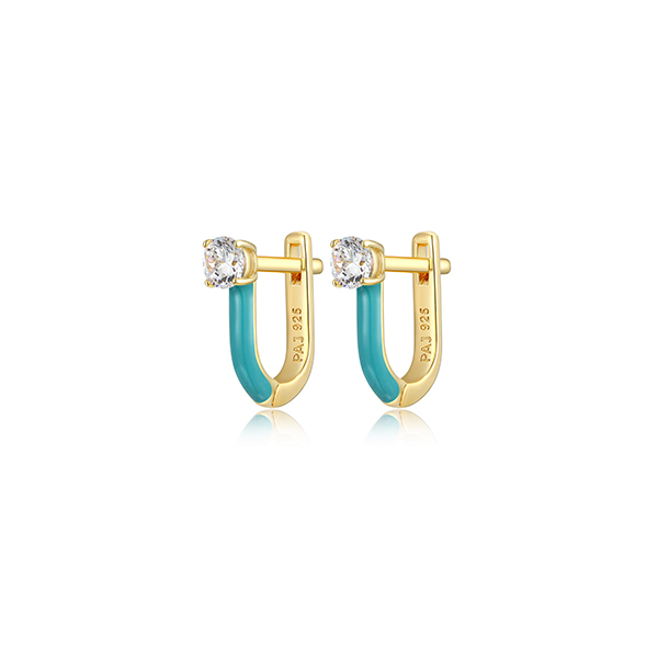 Cotton Candy Collection Diamondlite Cubic Zirconia Enamel U-hoop Earrings - Blue
