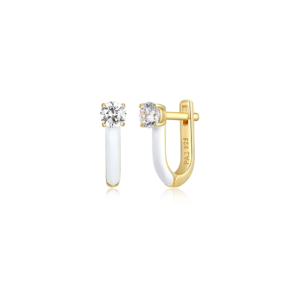 Cotton Candy Collection Diamondlite Cubic Zirconia Enamel U-hoop Earrings - White