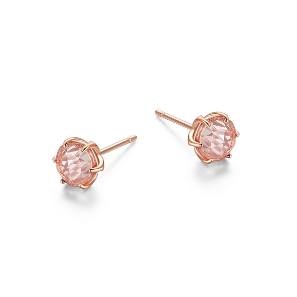 Fleur De Vie Round Genuine Madagascar Rose Quartz Earrings - Rose Gold