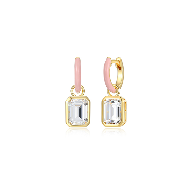 Cotton Candy Collection Emerald 2 in 1 Diamondlite CZ enamel Huggie Earrings - Light Pink