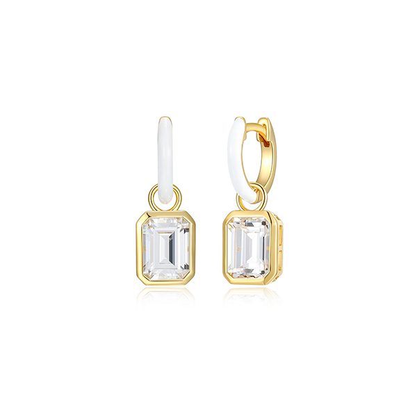 Cotton Candy Collection Emerald 2 in 1 Diamondlite CZ enamel Huggie Earrings - White