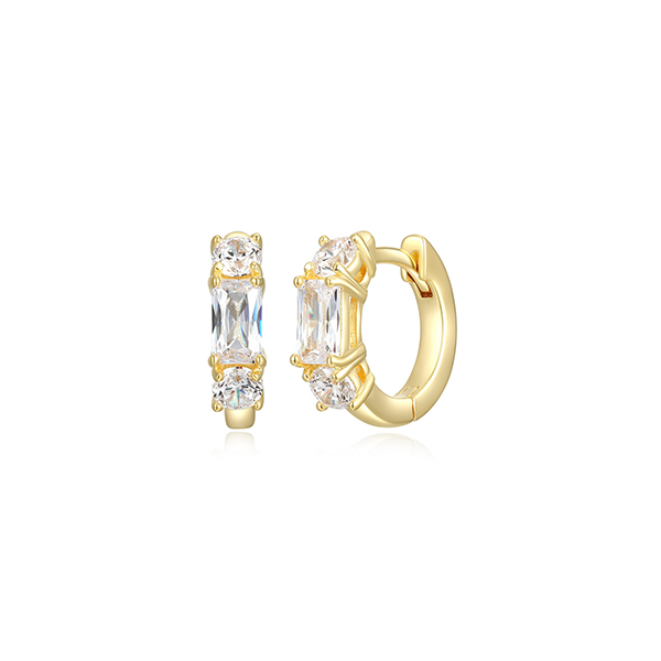 Diamondlite Cubic Zirconia Emerald and Round 13mm Round Huggie Hoop Earrings - Gold