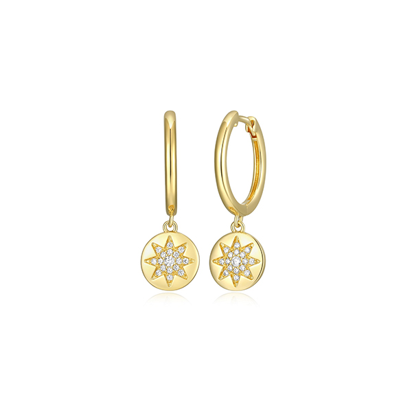 Goddess Diamondlite Cubic Zirconia Star Disk Hoop Earrings - Gold