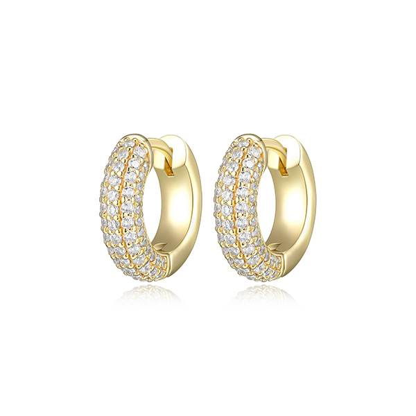 E32LCLS-Y "Stardust" 15mm Hoop Earrings with 5-Row Clear Cubic Zirconia