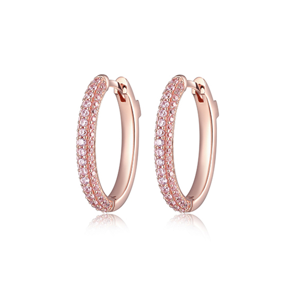 E32LCLT-R "Stardust" Oval Hoop Earrings with 3-Row Clear Cubic Zirconia