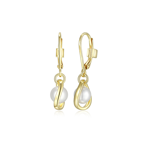 E32LCQE-Y "Luna" Sterling Silver White Pearl Drop Lever Back Earrings