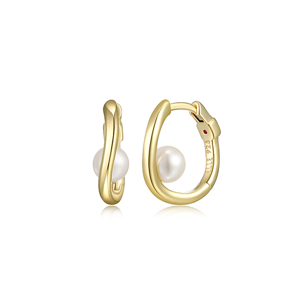 E32LCQG-Y "Luna" Sterling Silver White Pearl on 16mm Hoop Earrings