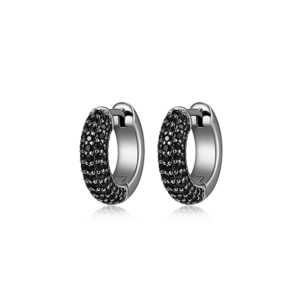 E62LCLS-B "Stardust" 15mm Hoop Earrings with 5-Row Black Spinel