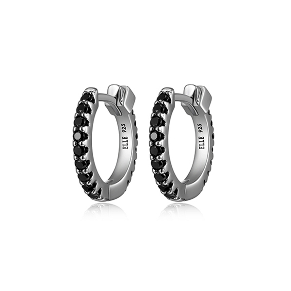 E62LCMC-B "Stardust" 15mm Hoop Earrings with Black Spinel
