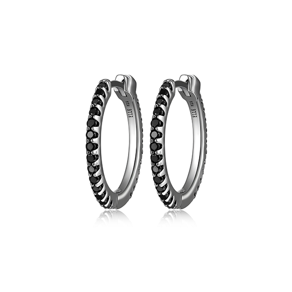 E62LCMD-B "Stardust" 20mm Hoop Earrings with Black Spinel