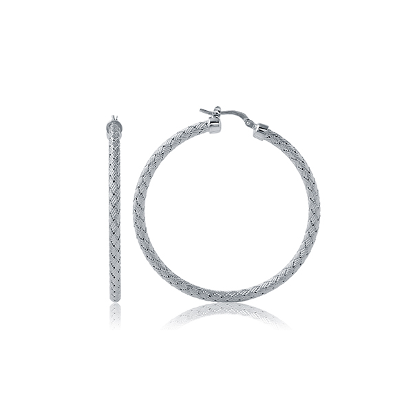ECGR2Q005-W Sterling Silver "MILAN 45" 3mm Woven 45mm Hoop Earrings