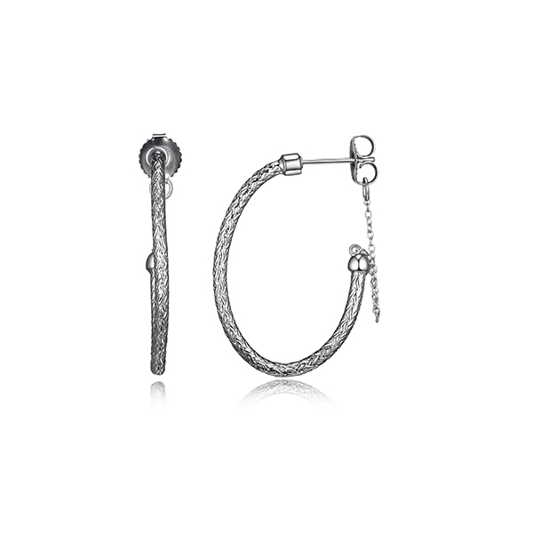 ECGR2Q06E-W Sterling Silver "HOOP" Rhodium Plated 30x21mm Oval J Hoop Earrings