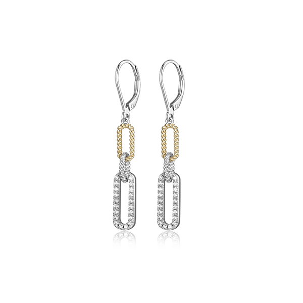 ECGR2Q09D-2T Sterling Silver "PAPERCLIP" Rope and Cubic Zirconia Link Dangle Earrings