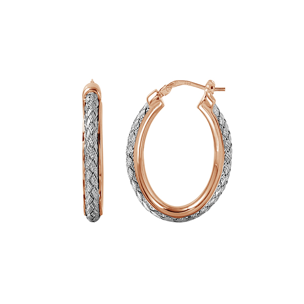 ECGS2Q00M-2T Sterling Silver "NORMA OVAL" 3mm Woven 35mm Oval Hoop Earrings