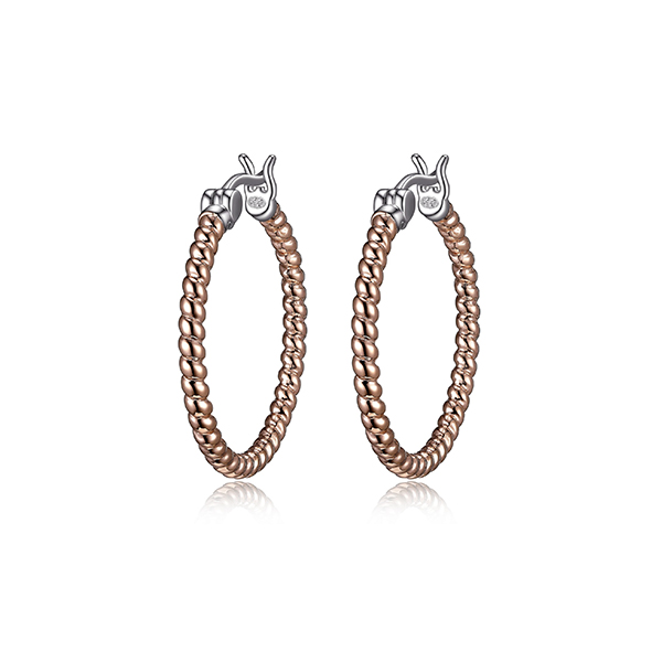 ECGS2Q064-R Sterling Silver "LINQ" 25mm Spiral Texture Round Hoop Earrings