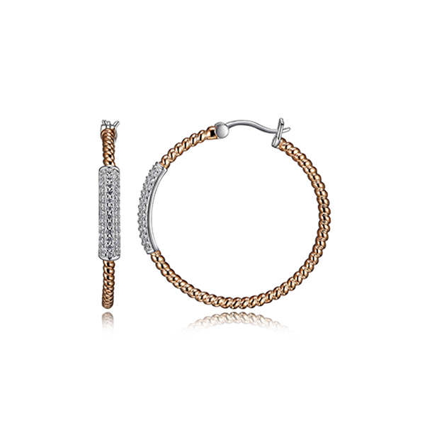 ECGS2Q065-R Sterling Silver "LINQ" 35mm Spiral Texture Round Hoop Earrings with CZ