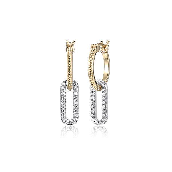 ECGS2Q09E-2T Sterling Silver "PAPERCLIP" 16mm Rope Hoop and CZ Link Earrings