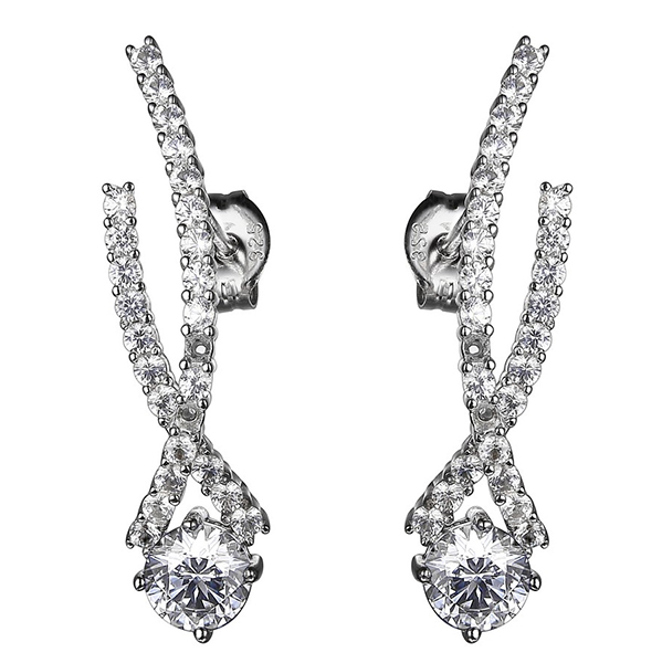 Diamondlite Cubic Zirconia 5mm Round Bypass Bridal Earrings in Silver