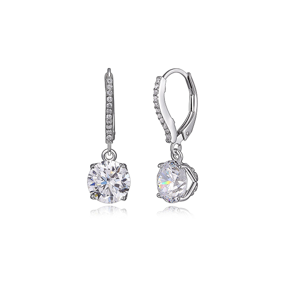 Diamondlite Cubic Zirconia 8mm Round Micro Pave Leverback Earrings - Silver