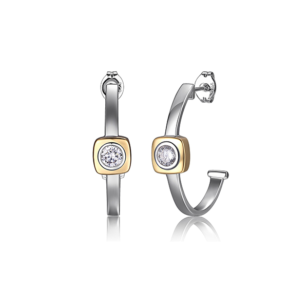 Diamondlite Cubic Zirconia Cushion Set Half Hoop Earrings - Silver and Gold