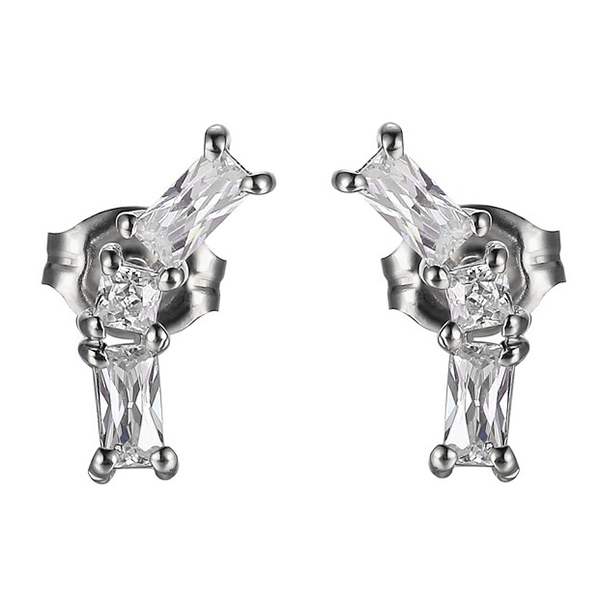 Diamondlite Cubic Zirconia 3-stone Square Baguette Earrings in Silver