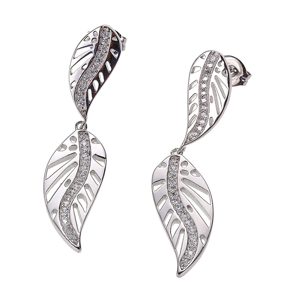 Diamondlite Cubic Zirconia Double Leaf Earrings in Silver