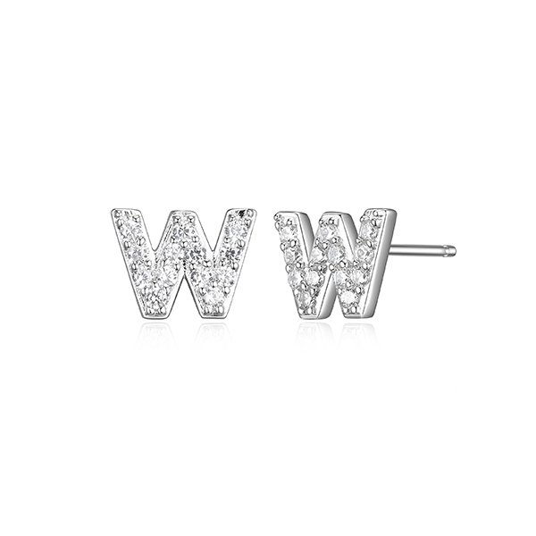 Diamondlite Cubic Zirconia Mini Initial W Earrings - Silver