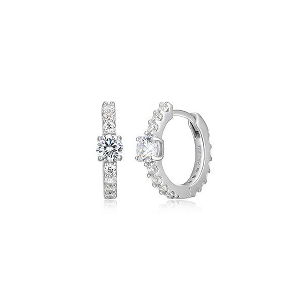 Diamondlite Cubic Zirconia Pave Hoop with 4.5mm Centre Stone - Silver