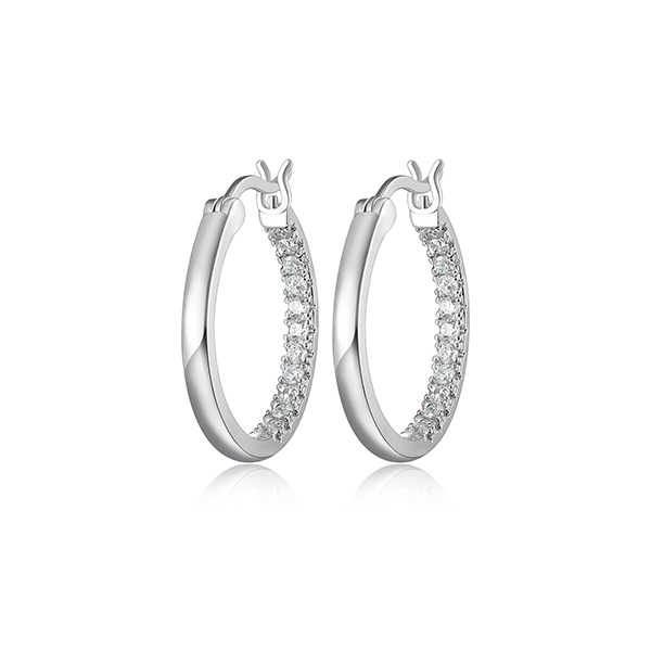 Diamondlite Cubic Zirconia Half Pave 22mm Round Hoop Earrings - Silver