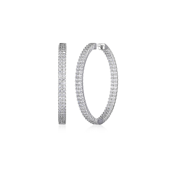 Diamondlite Cubic Zirconia 36mm Double Row Pave Set Hoop Earrings - Silver