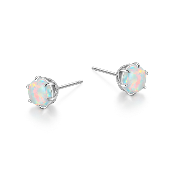 Diamondlite Cubic Zirconia and Created Opal 6-prong Stud Earrings - Silver