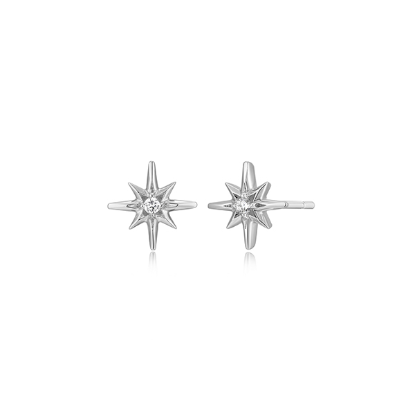Goddess Diamondlite Cubic Zirconia North Star Stud Earrings - Silver
