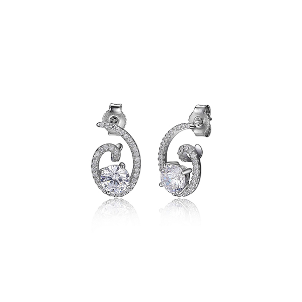 ER2LC7Y-W "Promise" Sterling Silver Spiral Circle Cubic Zirconia Post Earrings