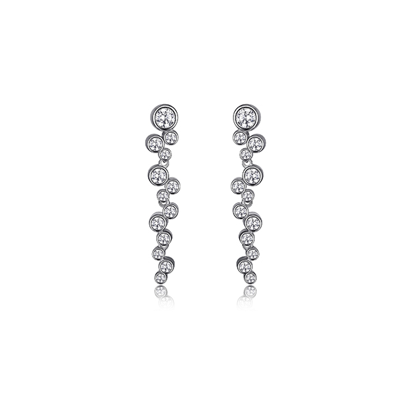 ER2LCA5-W "Bubble" Sterling Silver Cubic Zirconia Linear Bubble Drop Post Earrings