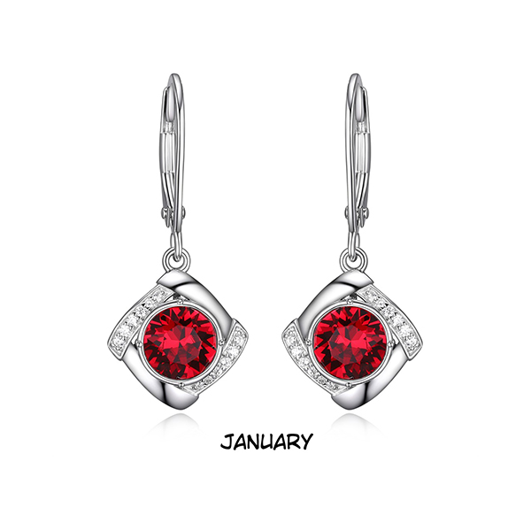ER2LCEZ-JAN JAN "Birthstone" (Siam) and Signity Cubic Zirconia with Lever Back Earrings