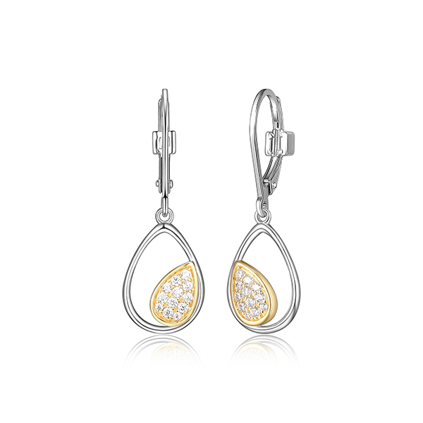 ER2LCHB-2T "Moon Shadow" Sterling Silver Cubic Zirconia Dangle Lever Back Earrings