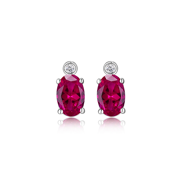 ER2LCHE0-W "Holiday Stars" Oval Created Ruby and Lab Grown Diamond Stud Earrings